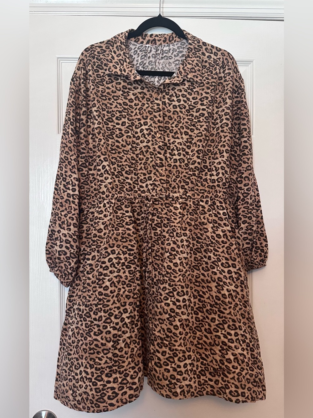 Leopard Print Button-Front Shirt Dress - Brown & Black Size XXL